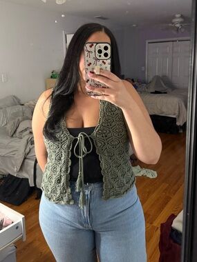 American Eagle Tie Front Crochet Vest